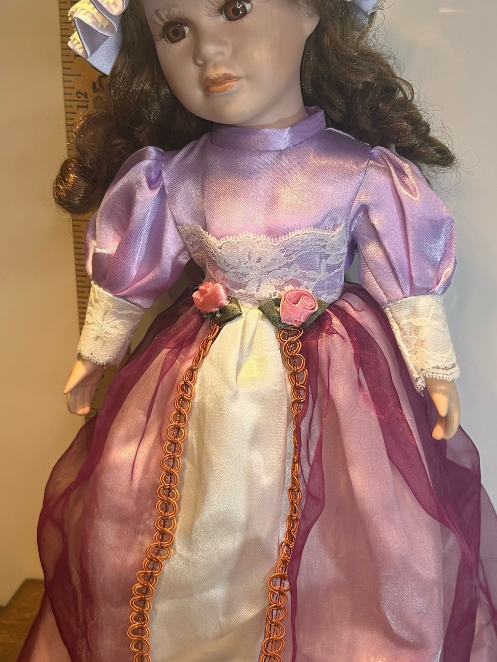 Vintage Beautiful Brown Hair/Brown Eyes Porcelain Doll - 17-18” Tall